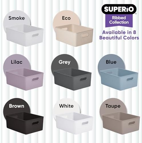 Superio Ribbed Collection - Decorative Plastic Basket Open Home Storage Bins Organizer, Large Grey (4 Pack) Container Boxes for Organizing Closet Storage Bins for Shelves 15 Liter/16 Quart - Image 5