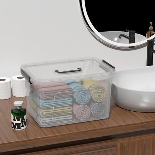 Wekioger 20 Quart Clear Plastic Lidded Storage Box with Latch Handle 4 Pack - Image 6