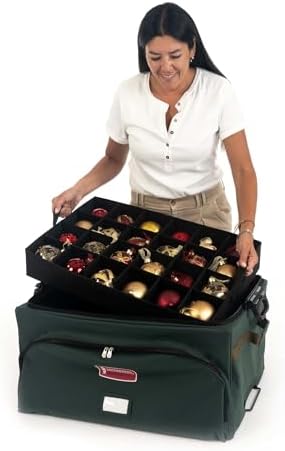 TreeKeeper (Green Christmas Ornament Storage Box with Dividers) - Deluxe Ornament Keeper - Holds 72 Ornaments up to 4 Inches in Diameter | 3 Removable Trays with Separators | Acid-Free Fabric Lining - Image 6