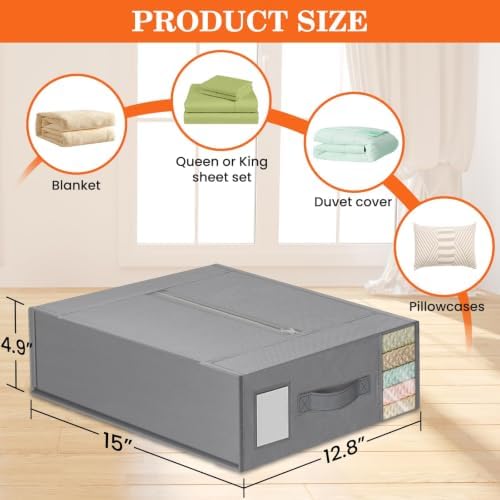 WOWBOX Sheet Organizers and Storage,Closet Bed Sheet Organizer Under Bed Storage and Organization with Label Cards & Clear Window for Bedding Sheets,Duvet Covers,Blankets (8 Pack，Gray) - Image 5