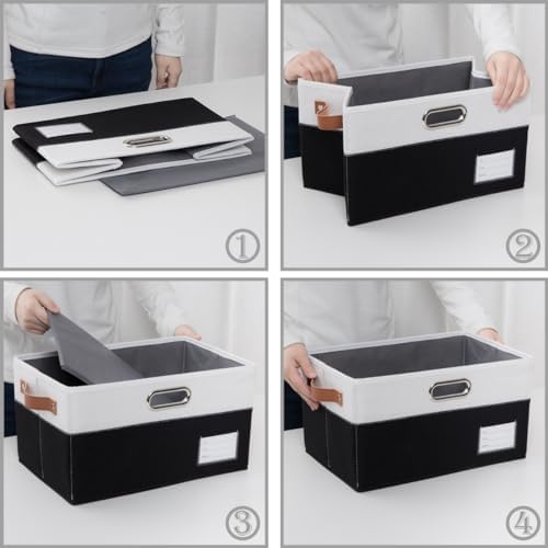 PRANDOM Larger Foldable Storage Bins with Handles [5-Pack] Fabric Collapsible Storage Boxes Baskets Cubes Containers with Handles for Closet Living Room Bedroom (Black & White 17.3x12.2x10.4'') - Image 5