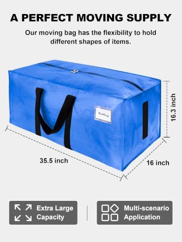 HOMESURE8 Pack 40 Gal Large Strong Moving Bags with Zippers & Carrying Handles - Water-Resistant - Heavy Duty Storage Tote for Space Saving, Fold Flat, Alternative to Moving Box (Sky Blue) - Image 5