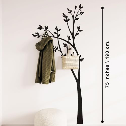 Parametric Tree Coat Rack Wall Mounted, 6 Hooks Black Metal Wall Art, Vertical Entryway Organizer, Hat and Coat Hanger, 33 x 75 in - Image 5