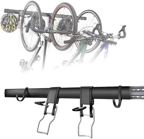 Wall 2/3/4 Bike rack, Fits Max 3 Inch for Mountain Bike eBike, 110 lbs Weight Capacity, with Helmet Hook, Modular Hook Track Design Heavy duty Wall mount Bicycle Hanger for Garage Storage by HOMENOVA-ModularExpandable