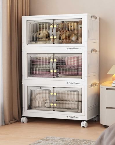 BROVIEW 135Qt Stackable Storage Bins with Lid for Home Dorm, 3Pack White by BROVIEW-EnjoytheArtofLife