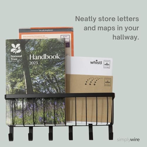 simplywire – Letter and Key Holder - Wall Mounted – 6 Hooks - Matt Black - Image 2