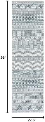 SAFAVIEH Washable Rug Outdoor Courtyard Collection - 2'3" x 8' Runner, Ivory & Turquoise, Non-Shedding & Easy Cleaning, Ideal for Patio, Entryway, Mudroom, Hallway, Kitchen (CY8196-53512) - Image 6