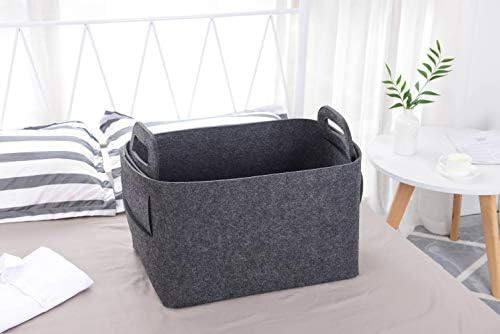 Storage Basket Felt Storage Bin Collapsible& Convenient Box Organizer with Carry Handles for Office Bedroom Closet Babies Nursery Toys Laundry (Dark grey, 19.9inch（L）×13.6inch（W）×12.6inch（H）) - Image 2