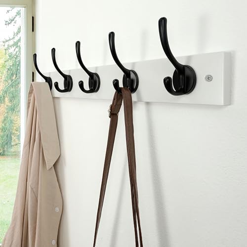 Dseap Wall Mounted Coat Rack: 16" Hole to Hole, Coat Hook Hanger with 5 Metal Hooks for Hanging Coats Towels Hats Clothes, White & Black, 2 Packs - Image 4
