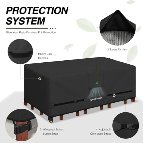 Porch Shield Waterproof Rectangular Patio Table Cover 125 x 73 inch, Black - Image 4