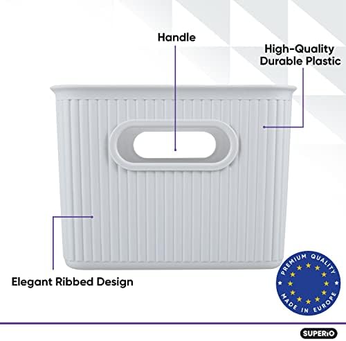Superio Ribbed Collection - Decorative Plastic Basket Open Home Storage Bins Organizer, Medium White Smoke (4 Pack) Container Boxes for Organizing Closet Storage Bins for Shelves Drawer Shelf 5 Liter - Image 3