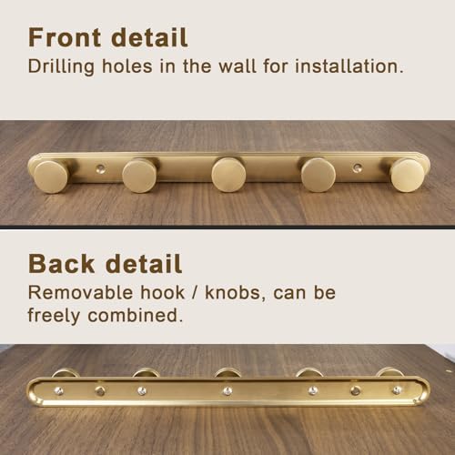 Goo-Ki 1 Pack Champagne Bronze Coat Rack Wall Mount Heavy Duty, Towel Rack Zinc Alloy Coat Hooks Wall Mounted for Hanging Bag Hat Clothe,6651UBR-H014-5 - Image 2