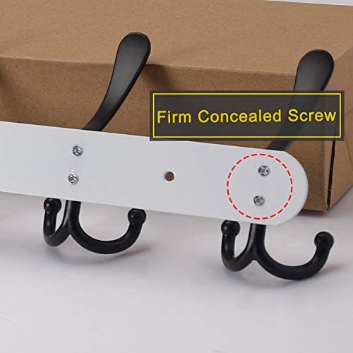 Dseap Coat Rack Wall Mount - 29.5” Long 8-Tri-Hooks Heavy Duty Coat Hanger Rail Wall Hooks for Hanging Coats Hats Clothing Clothes Purse Mudroom Entryway, White & Black, Pack of 2 - Image 5