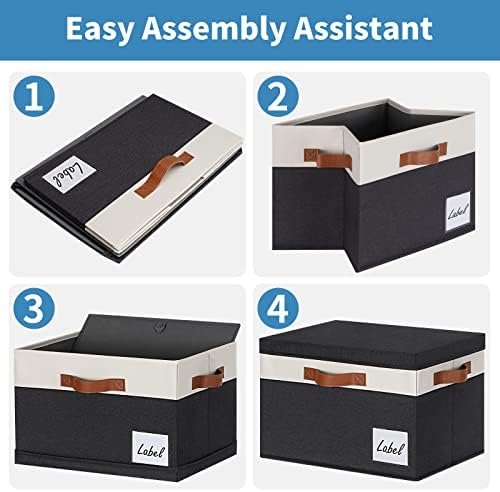 GhvyenntteS Fabric Storage Bins with Lids 6 Pack, Foldable Fabric Storage Baskets with Lid and Handles, Large Closet Organizers and Storage boxes with Label for Home Office (Black, 15" x 11" x 9.7") - Image 4