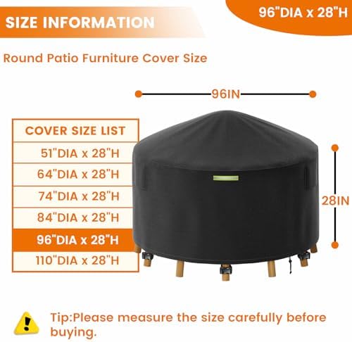 96 Inch Round Patio Furniture Covers with Support Pole - Image 2