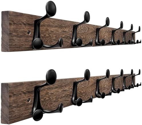 SKOLOO 36-Inch Wood Burnt Coat Rack Wall Mount with 6 Triple Hooks - Ideal for Family Entrances, Classrooms, and Pet Supplies Storage - Perfect Coat Hooks for Wall, Pack of 2 by SKOLOO