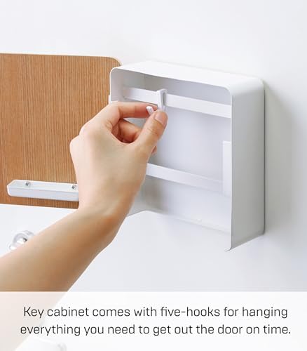 YAMAZAKI Home Rin Square Magnetic Key Cabinet - Wood Accented Keychain Organizer - Steel + Wood - Image 6