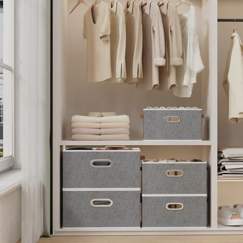 Yawinhe Collapsible Fabric Storage Bins,15.0x9.8x8.3in,Grey,4-Pack - Image 4