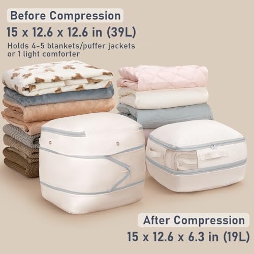 DIMJ Compression Storage Bags 8 Pack - Blanket Storage Bags with Window Zipper, Ultra Space Saving Self Compression Organizer for Puffer Jacket, Bedding, Lightweight Comforter Duvet, Sweater, Sheet - Image 2