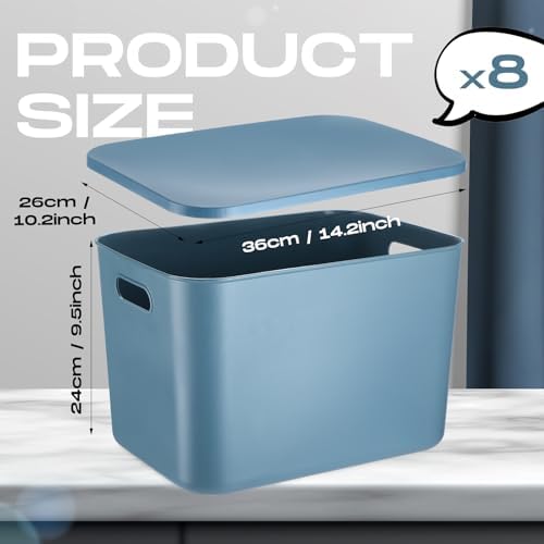 Hoolerry 8 Pieces Storage Bins, 14.2 x 10.2 x 9.5 Inch, Blue - Image 2