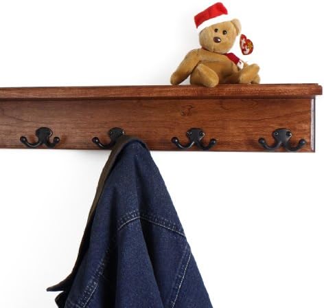 PegandRail Solid Cherry Shelf Coat Rack with Aged Bronze Double Style Hooks - Made in The USA (Mahogany, 53" with 10 Hooks) - Image 3