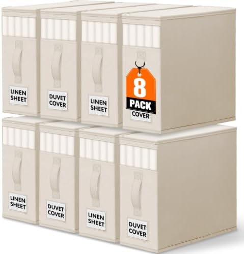 WOWBOX Sheet Organizers and Storage,Closet Bed Sheet Organizer Under Bed Storage and Organization with Label Cards & Clear Window for Bedding Sheets,Duvet Covers,Blankets (8 Pack，Beige) by WOWBOX