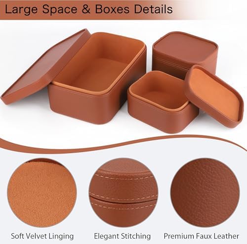 HofferRuffer Faux Leather Decorative Storage Boxes, Dust proof Storage Shelf Baskets with Lids Trays, Storage Bins Memory Box Organizer for Home, Office, Jewelry & More, Set of 3 (Brown) - Image 4