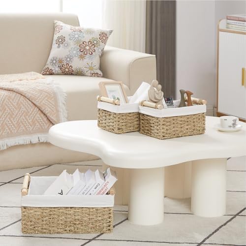 Vagusicc Wicker Storage Basket, 3-Packs Seagrass Storage Baskets for Organizing, Large Cube Storage Organizer Baskets Bins with Handles for Shelves Decor, Small Toilet Paper Storage Basket (Seagrass) - Image 4