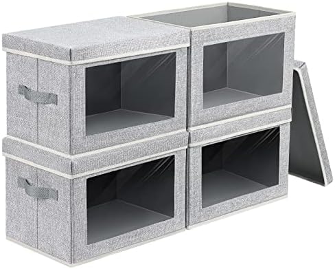 Homsorout Fabric Storage Bins with Lids, Large Storage Cubes with Window, Fabric Storage Baskets Bins for shelves, Closet Storage Boxes for Clothes, Towel, Office, 4 Packs, Blended by Homsorout