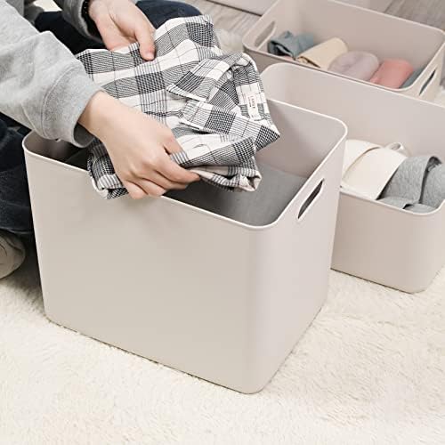 Yishyfier Plastic Storage Baskets With Lid Organizing Container Lidded Knit Storage Organizer Bins for Shelves Drawers Desktop Closet Playroom Classroom Office (4XL+2L, Light grey) - Image 3