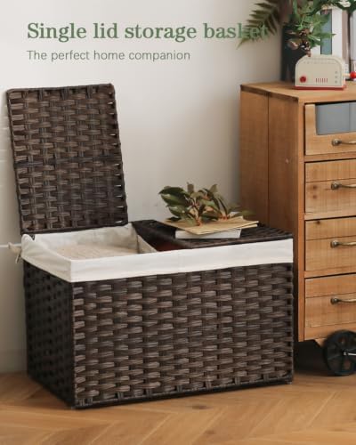 SETVSON Storage Basket with Lid PE Rattan Storage Basket 105L, Brown - Image 2