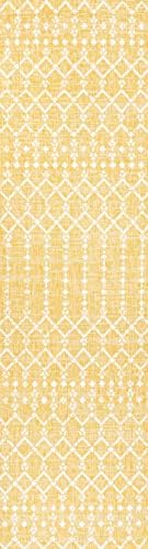 Eyely Moroccan Woven Runner Rug 2X10 Yellow/Cream, Indoor Outdoor Rug - Image 3