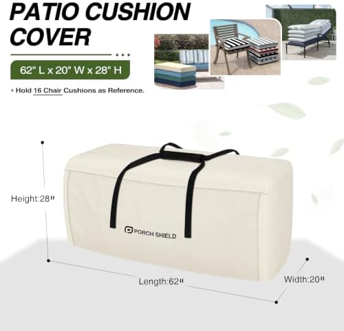 Porch Shield Outdoor Cushion Storage Bag 62" L x 20" W x 28" H, Beige - Image 2