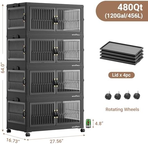 BROVIEW 120Gal Stackable Storage Bins with Lids Foldable Boxes,Black,4Pack - Image 2