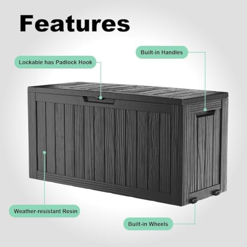 Vixzen 75 Gallon Deck Boxes Outdoor Waterproof, Resin Lockable Storage Box for Patio Cushions Storage Furniture, Garden Tools, Pool Supplies, Weatherproof and UV Resistant (Black, 75 Gallon) - Image 5