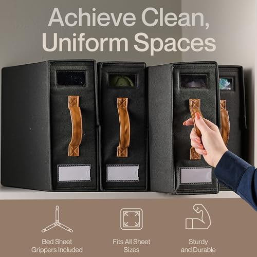LOFT + IVY Sheet Organizers and Storage – Bed Sheet Holders Box for Linen Closet, Foldable Bedding Storage with Handles, Label Slot, Closure - Image 2