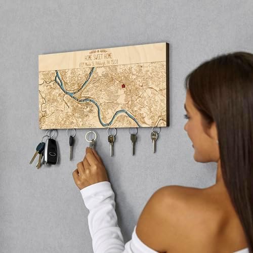 Personalized Wooden Map Key Holder for Wall, Magnetic Key Organizer - Image 6