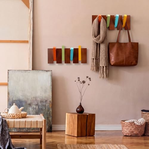Youyole 2 Pcs 4 Hook Wooden Coat Hooks Wall Mounted Mid Century Modern Folding Coat Rack Hanger Heavy Duty Flip Down Piano Hat Rack for Hanging Coats Keys Hats Robe Towels Home - Image 2