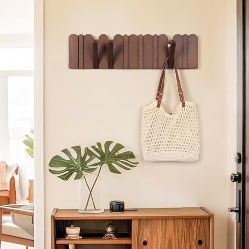Wall Coat Rack for Entryway: Folding Wood Modern Heavy Duty 8 Hooks - Image 5
