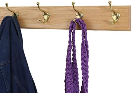 Solid Oak Coat Rack with Solid Brass Hat and Coat Style Hooks - Made in The USA (Natural, 20" x 3.5" with 4 Hooks) - Image 2