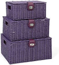 ARPAN Set of 3 Resin Woven Utility Storage Basket Box With Lid & Lock (Purple) by ARPAN