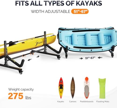 Bonnlo Kayak Stand Freestanding Storage Rack for Kayak Canoe Boat Paddle Board SUP Surfboard for Indoor Outdoor Garage, Shed, Dock with Lockable Wheels Wide Adjustable - Image 3