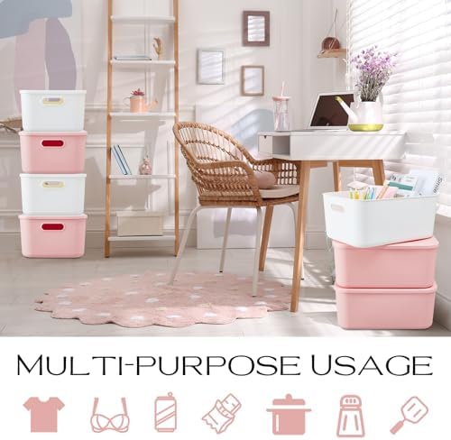 Hoolerry 8 Pieces Storage Bins, 13.8 x 9.8 x 5.9 Inch, White and Pink - Image 5