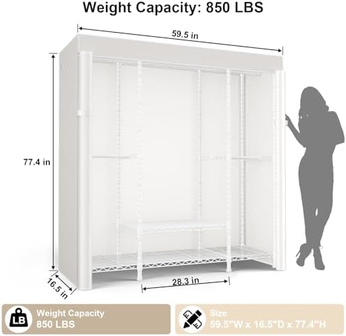 ULIFHOME E3C White Clothes Rack with Beige Cover, Heavy Duty Garment Rack - Image 3