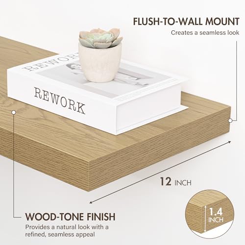 Acovy 12 Inch Floating Shelves, 12" Deep Floating Shelf Wall Mounted, 12" Wall Shelves, Rustic Deep Bookshelf, Extra Deeper Display Shelves & Storage Shelves for Bedroom, Living Room, Set of 3 - Image 3