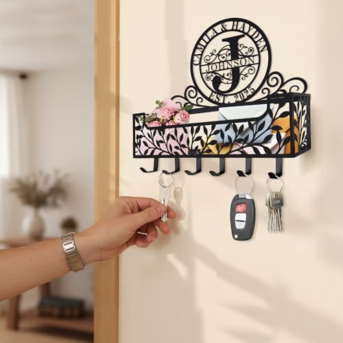 Personalized Metal Family Name Key and Mail Holder, Wall Mount Entryway Organizer with Hooks, Custom Key Rack for Kitchen, Bathroom, and Home Storage - Image 5