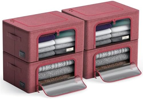 Sorbus Clothes Storage Bins, Clear Window & Handles (4 Pack, Pink) by Sorbus