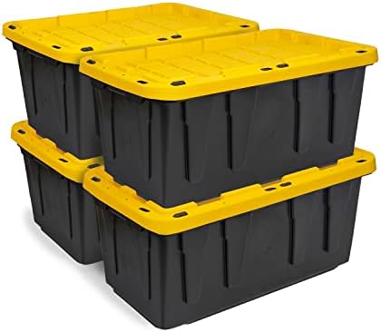 CX Heavy Duty 17-Gallon Stackable Plastic Storage Bins with Lids, 4 Pack by BLACKYELLOW