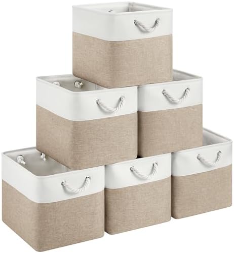 13x15x13 Inch Large Storage Bins with Cotton Rope Handles 6-Pack by HUZNXVY
