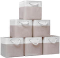 Fabric Storage Cubes 13 x 13, Collapsible Storage Bins for Shelf Baskets, Cube Storage Organizer White Beige Bins with Cotton Handles,Foldable Storage Bin box,Cube Storage Bin 6 Pack by BOFUGA